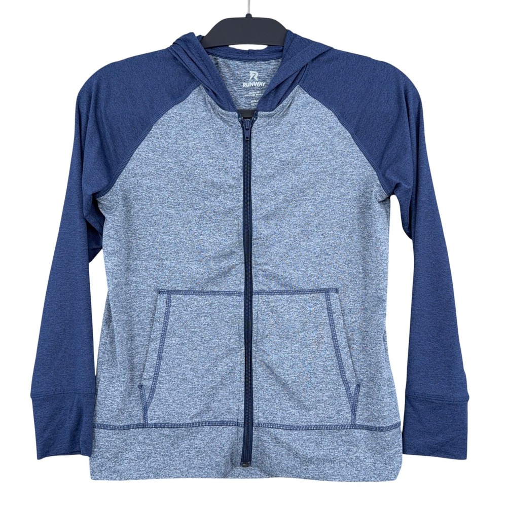 Runway Full Zip Hoodie Girls Size M 8-10 Polyester Spandex Blue Space Dye